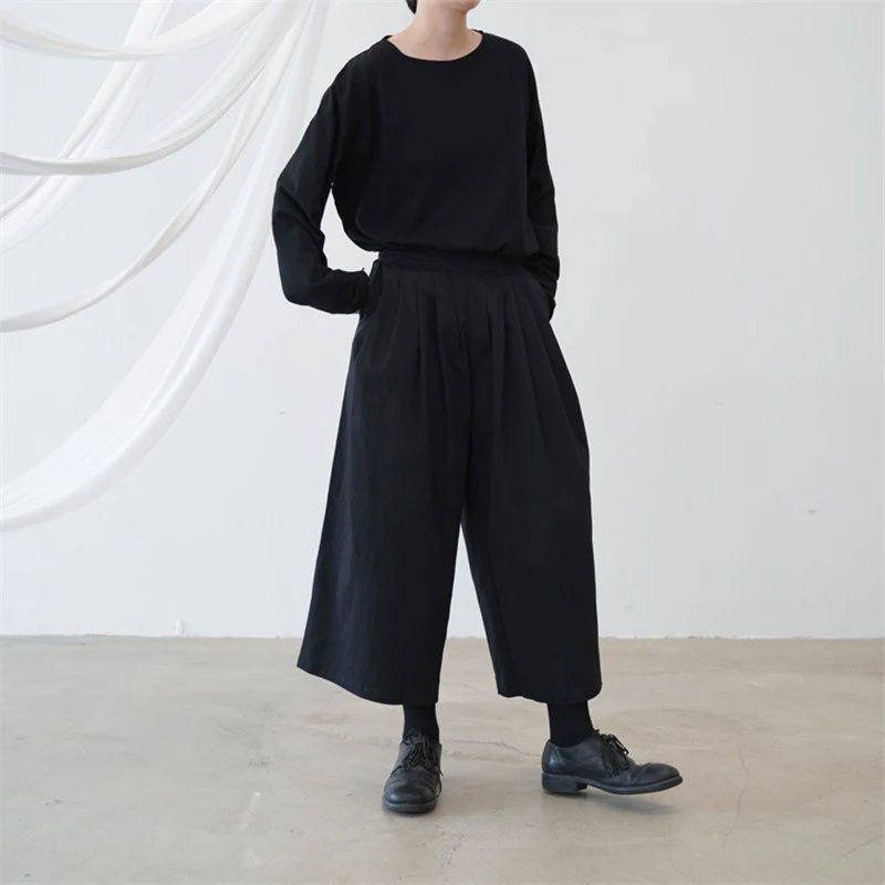 [EAM] Высокие эластичные черные свободные широкие брюки с ремнем, новые свободные широкие брюки, женские модные весенние осенние 1B651
