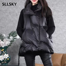 SLLSKY – gilet sans manches pour femme, vêtement d'extérieur léger et chaud avec poche et fermeture éclair, couleur unie, collection automne-hiver 2021
