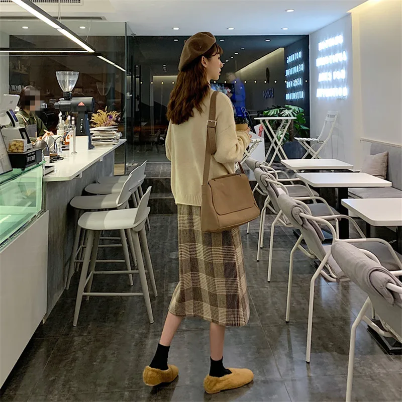 Never Out of Fashion Классическая клетчатая юбка с эластичным поясом, прямая юбка миди, Женская юбка, Falda Mujer, винтажная