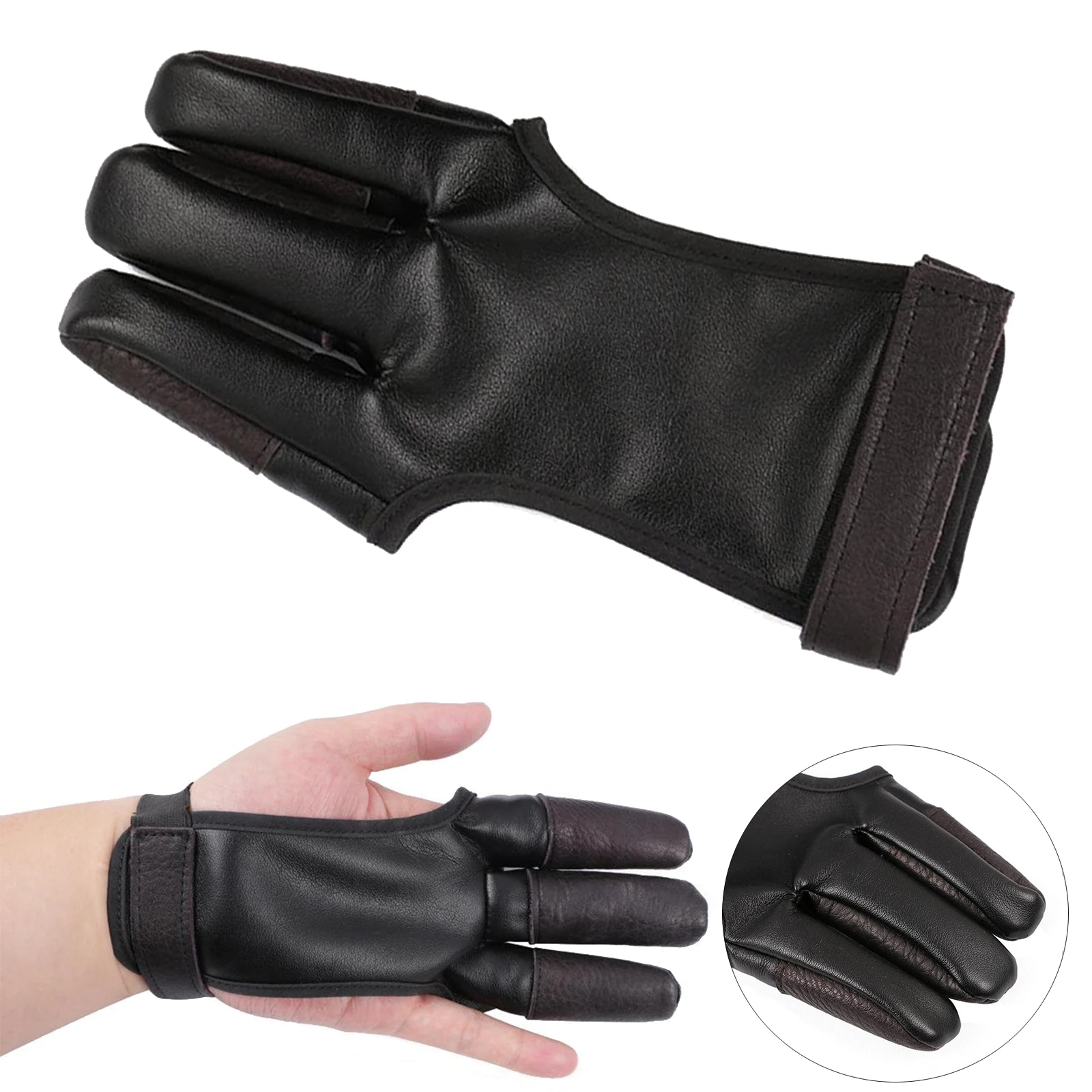 Archery 3 Finger Protect Glove Shooting Cow Leather Guard Tab Gear Bow Hunting 