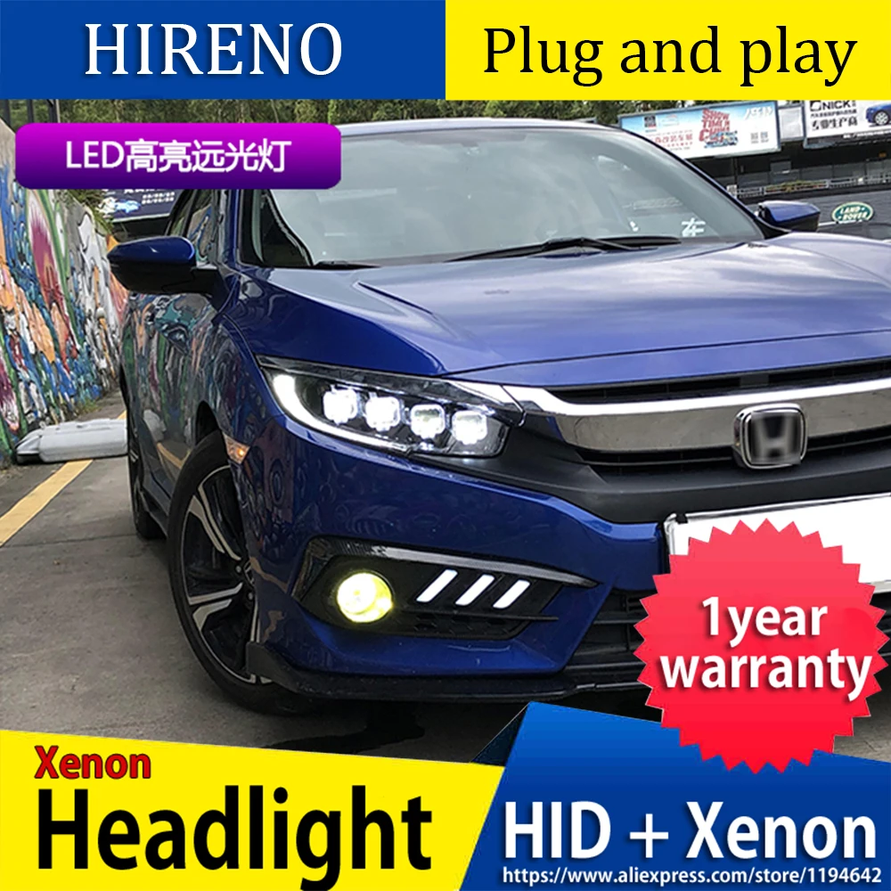 Car Styling Head Lamp case for Honda Civic- Headlights G10 MK10 Bugatti Headlight DRL Lens Double Beam Bi-Xenon HID
