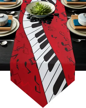 

Piano Music Note Red Table Runner Home Kitchen Decorative Table Runner for Wedding Party Cake Floral Tablecloth