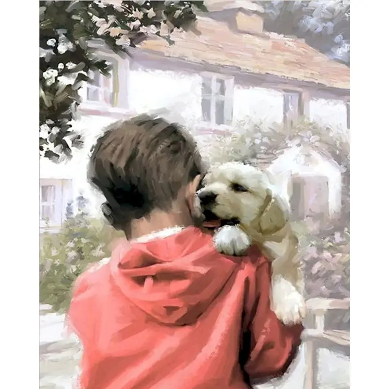 

RUOPOTY Painting By Numbers Boy and the Dog HandPainted DIY Figure On Canvas Home Decoration Gift Wall Artwork Framed gift