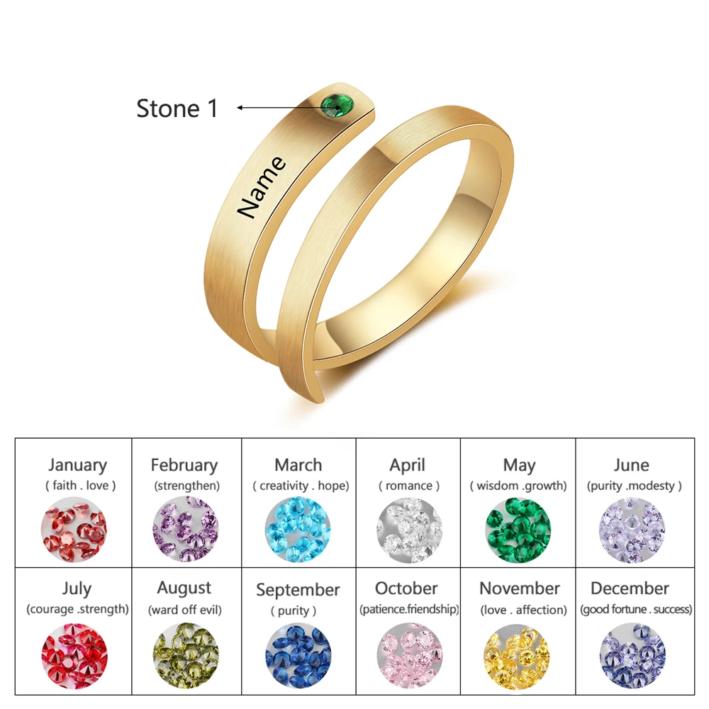 Ювелирные изделия, персонализированные кольца для матерей, заказное имя, кольца с камнем для женщин, ювелирные изделия с гравировкой, подарки на годовщину для мамы - Цвет основного камня: 1 Name-Gold color