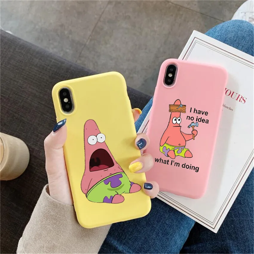 

Cute Cartoon Spongebob Plankton Patrick Pattern Phone Case For iPhone 6 6s XS MAX XR X 8 Plus Soft Silicone Back Cover Bag