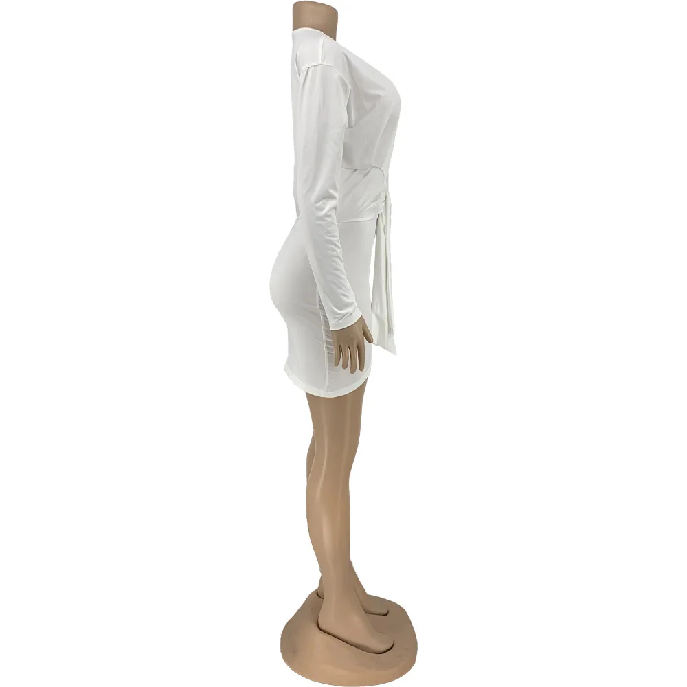 ANJAMANOR Sexy Deep V Neck Long Sleeve Dresses for Women 2021 Black White Bodycon Mini Dress Night Club Outfits D21-CE22 satin dress