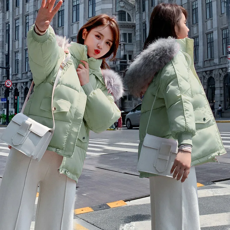 

2019 Fur Hooded female Jacket Winter Solid Coat Women Oversize Down Cotton Quilted Outerwear Snow Wear Warm Parka Tops WWM1730