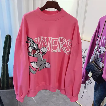 

2020 Spring New Style Korean-style Hoodies Women's Hooded Cartoon Printed Mouse Versatile Loose-Fit Hoodie Tops Sweatshirt