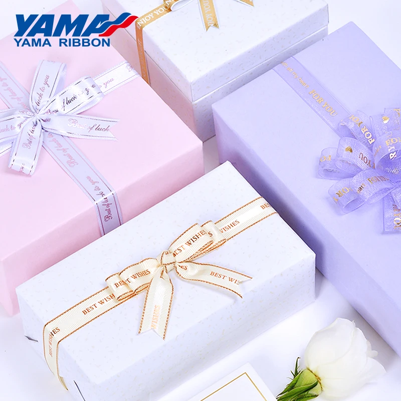 YAMA-금박 프린트 리본, 그로스 그레인 새틴 리본, DIY 꽃 장식, 선물 리본, 9 16mm, 10 야드/롤