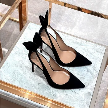 

Bow women sandals pointed with sweet lazy feet high heels fashion sexy comfortable women shoes 2020 summer new promotion