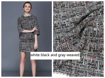 

Free ship for tweed fabric with gray black weaved color line price for 1 meter 59" wide