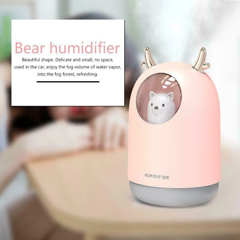 300ml LED Humidifier Cute Bear Ultrasonic Aroma Essential Oil Diffuser USB Air Purifier Home Office Car Living Room Bedroom