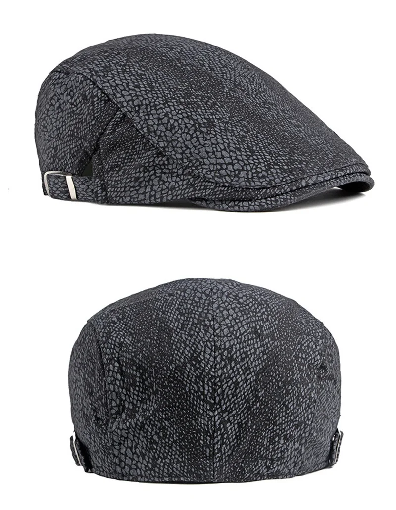 Spring Summer Hat Men Cotton Snakeskin Pattern Herringbone Berets Thin Flat Peaked Caps Women Cabbie Sun Newsboy Hat Adjustable men's black beret hat