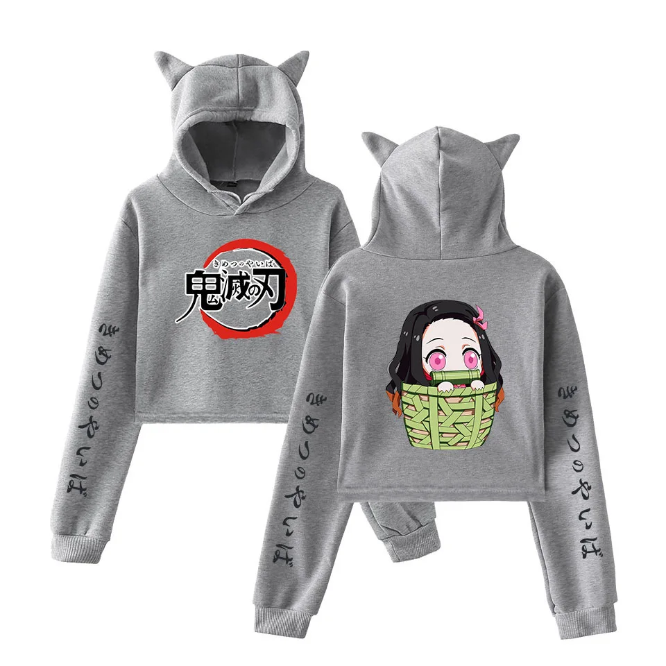 grey 1 Новая модная Толстовка Kimetsu no Yaiba для женщин и девочек kamado nezuko с принтом укороченный пуловер толстовка с капюшоном XXS-XXL - Цвет: grey 1