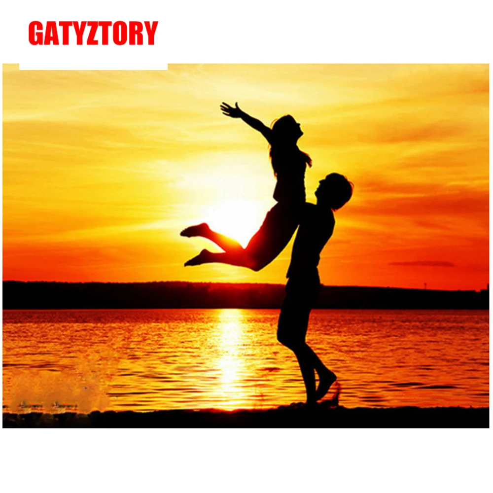 

GATYZTORY 5D Diamond Painting Full Square DIY Home Decor Mosaic Rhinestone Picture Custom LOGO Canvas Wall Art Lover in sunset