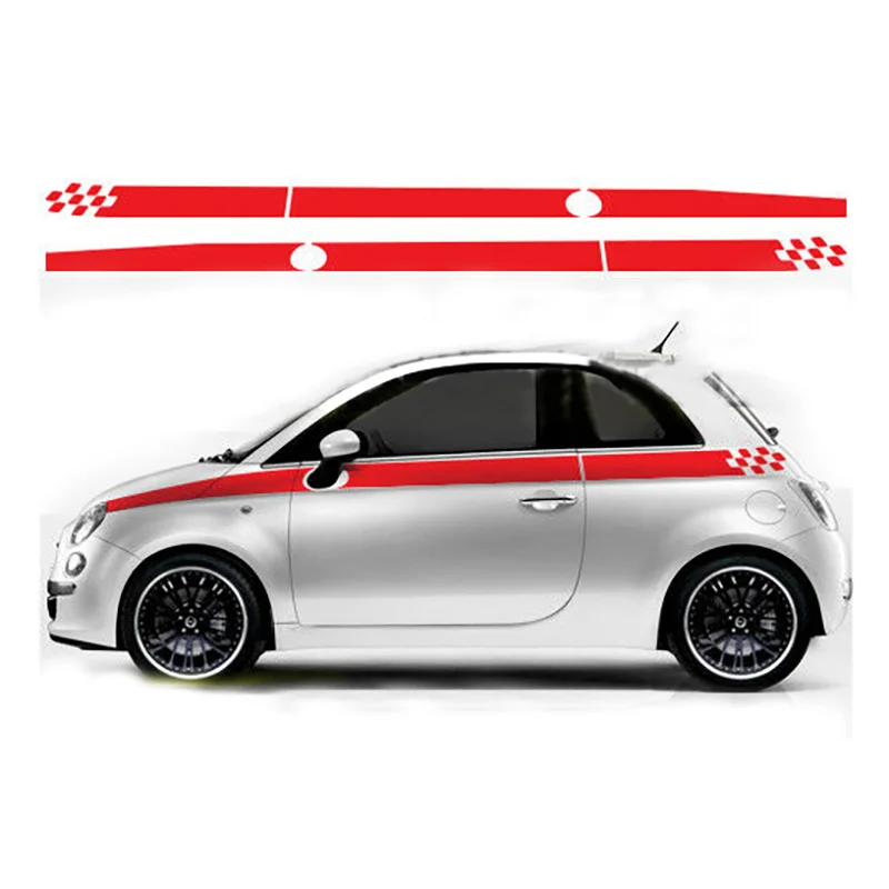 ACCESSOIRES ORIGINE FIAT - Stickers sport damier rouge-noir-blanc pour Fiat  500