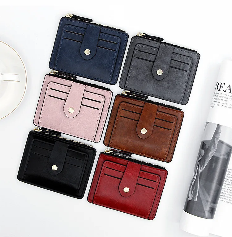 Ultrathin Small Casual PU Leather Zipper Coin Wallets Plastic Credit Bank ID Card Case Holder Men Women High Quality Money Bag