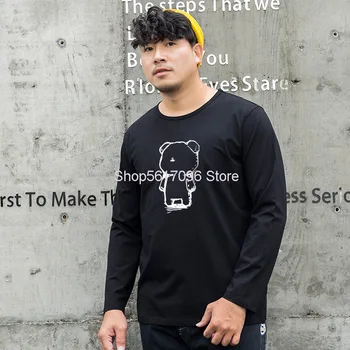 

Big Size Length Sleeve T Shirt Male Autumn Clothes Personality Cartoon Printing Loose Backing Shirt Tide Plus Fat