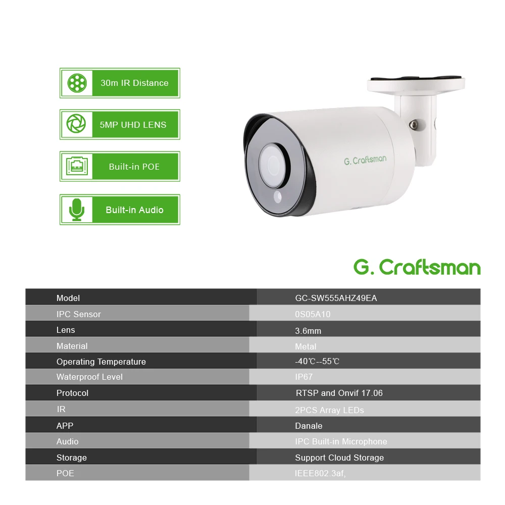 US $41.92 Ip Camera 5mp Audio Poe Camera Surveillance Security Cctv Video Outdoor Waterproof Onvif Danale Cloud Storage