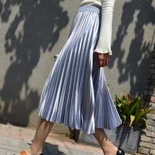 Элегантная складчатая юбка на весну и осень, женская зимняя длинная юбка с высокой талией, цвета: серый, розовый, зеленый, Saia Jupe Femme