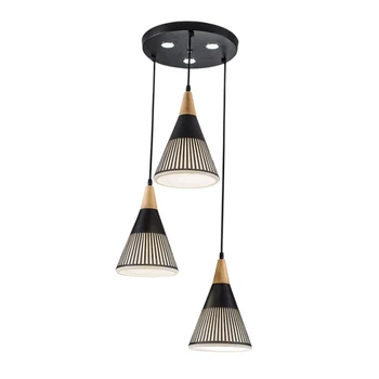 

Modern Stripe Style Wood Loft LED Pendant Lights Three Heads for Living Room Lamp Dining Room Hall Luminaire Free Shipping E27