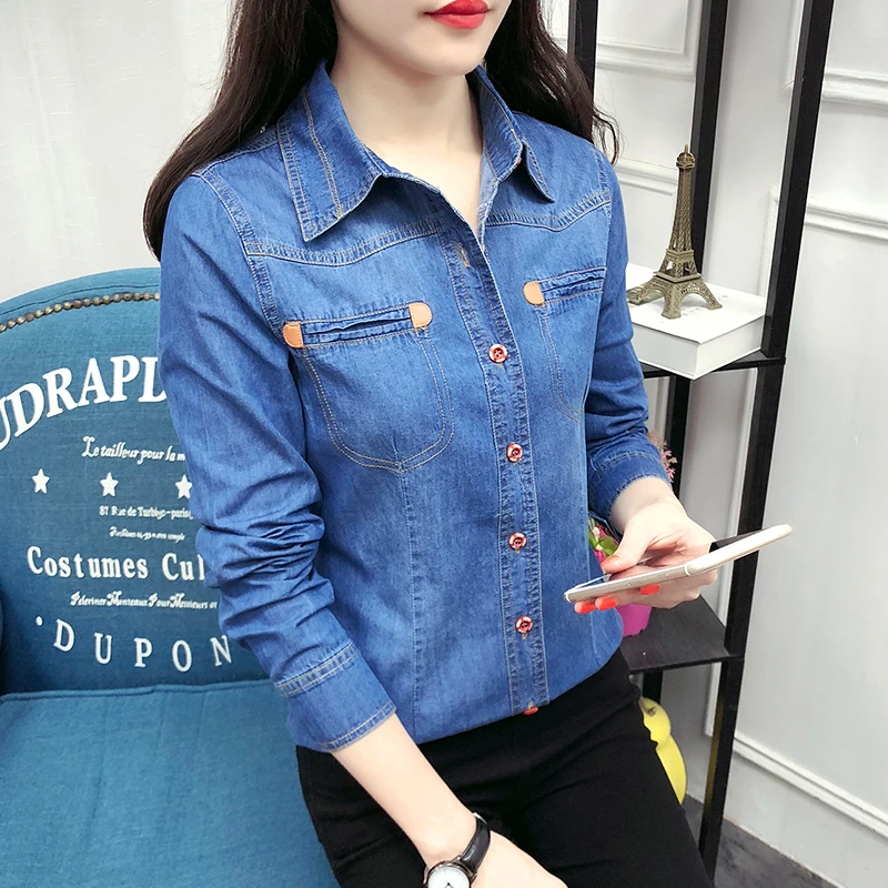 Осенняя Повседневная джинсовая рубашка Camisa Feminina с длинным рукавом женская