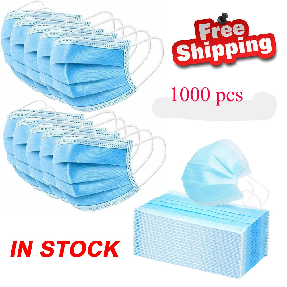 

1000 Pcs 3 Layer Non-woven Dust Mask Thickened Disposable Mouth Mask Non Woven Anti-dust face masks Safe Breathable protetive