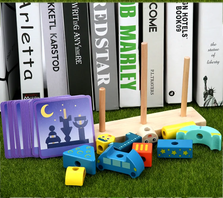 День и ночь форма познавательный строительный блок деревянные игрушки для детей цветные Мультяшные математические игрушки Монтессори обучающие игрушки