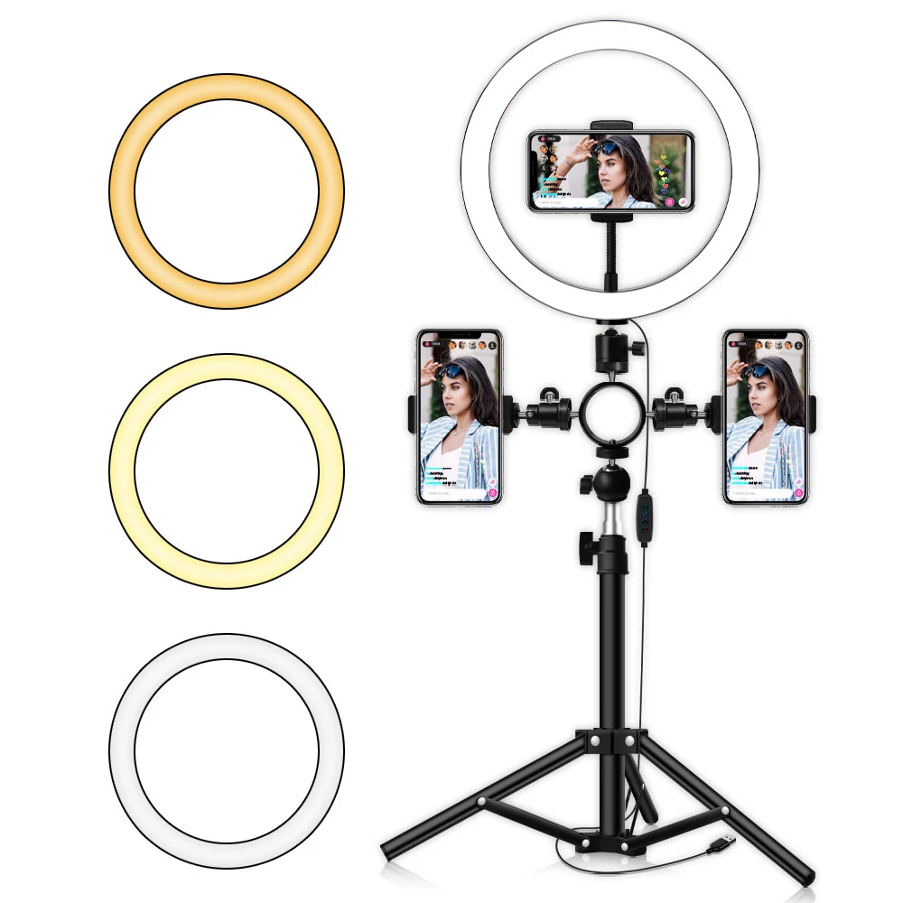 

LED Ring Light Dimmable Selfie Ring Lamp Photographic Lighting With Tripod Phone Holder USB Plug Photo Studio Dimmable
