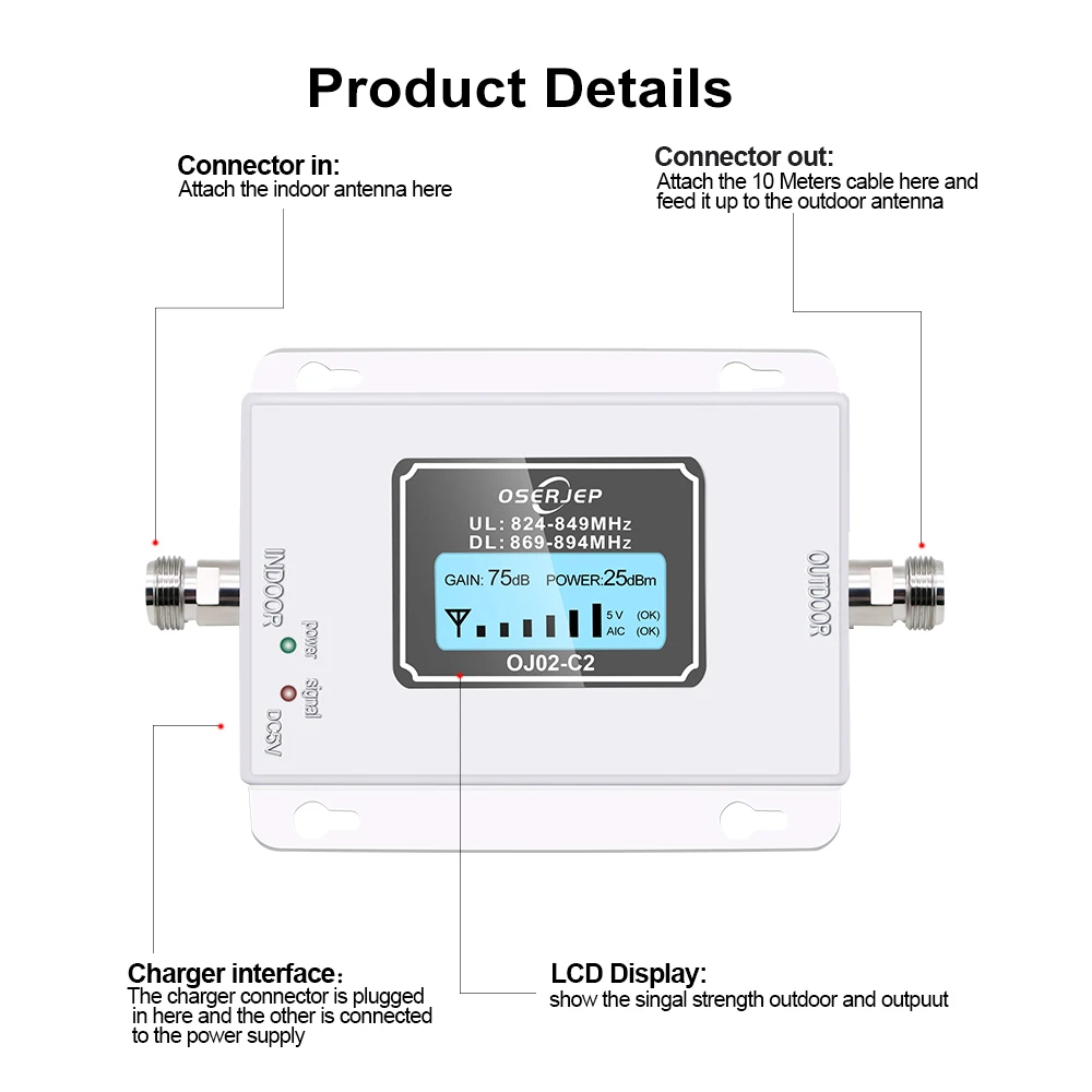 10 PCS 850Mhz Repeater 70dB CDMA Repetidor GSM 850Mhz 2G 3G Cellular Phone Booster , GSM Signal Repeater Amplifier No Antenna