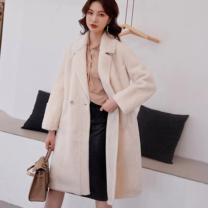 Smpevrg женская верхняя одежда с отложным воротником, длинное женское пальто, толстое шерстяное пальто, уличное теплое пальто, женское длинное пальто, куртка, одежда - Цвет: rice white