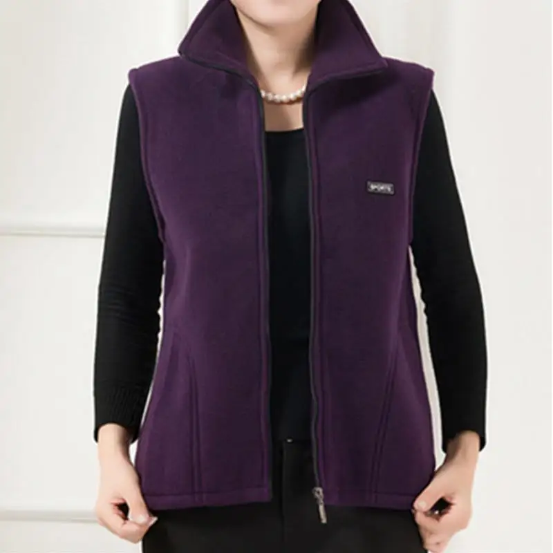 purple Новые Флисовые женские жилеты, осенние корейские куртки без рукавов больших размеров, женская модная повседневная жилетка на молнии - Цвет: purple