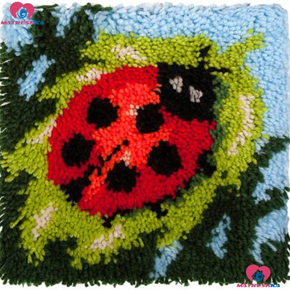 Diy Latch Hook Kits Pillow Ladybug Handmade Printed Canvas Cushion Latch Hook Rug Kits Diy