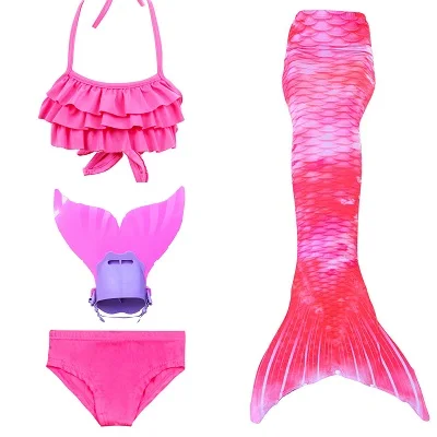 Hot Sale Dress Bikini Swinsuit Flipper Mermaid-Tail Monofin Kids Girls with Mermaid Costume Cosplay - Цвет: Red 45 set 1