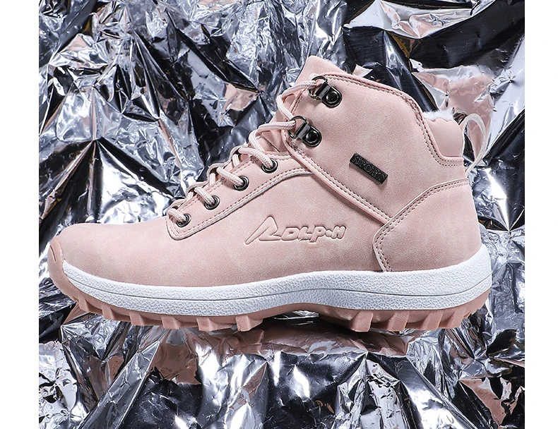 Winter Outdoor Plush Warm Snow Boots For Women PU Leather Waterproof Snow Shoes Pink Fashion Ankle Boots Woman Big Size 42