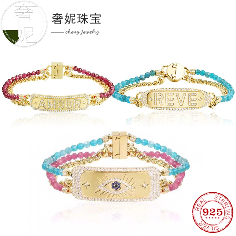 Cheny fit s925 Серебряный браслет демон глаз письмо форма красный синий драгоценный камень Модный популярный украшение браслет для женщин влюбленных