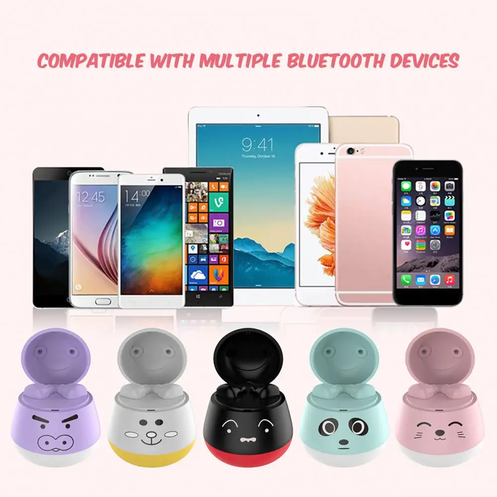 ZW-T7 TWS Earbuds Wireless Headset Cute Cartoon Shape Bluetooth 5.0 Stereo Sound Sports Mini In-Ear Earphone with Charging Box