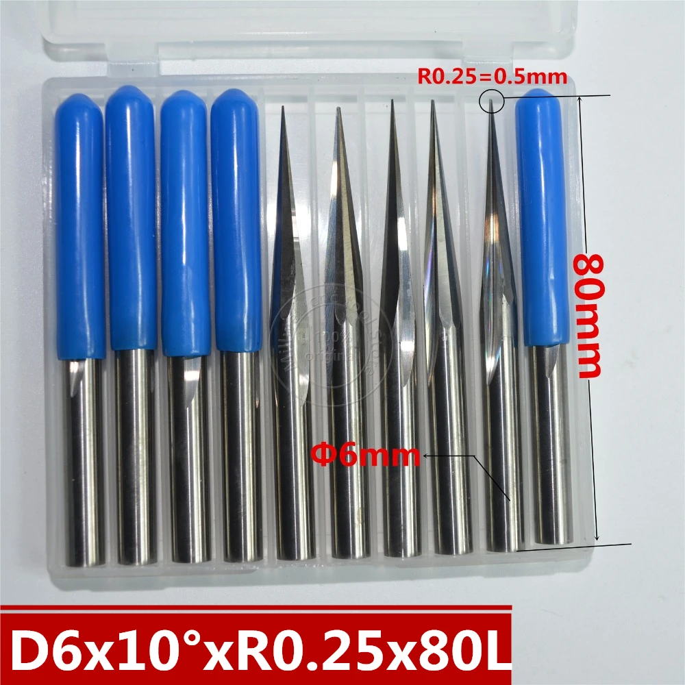 D6 * 10 ° R0.25 80L. ЧПУ твердосплавный концевое сверло для дерева деревообрабатывающие