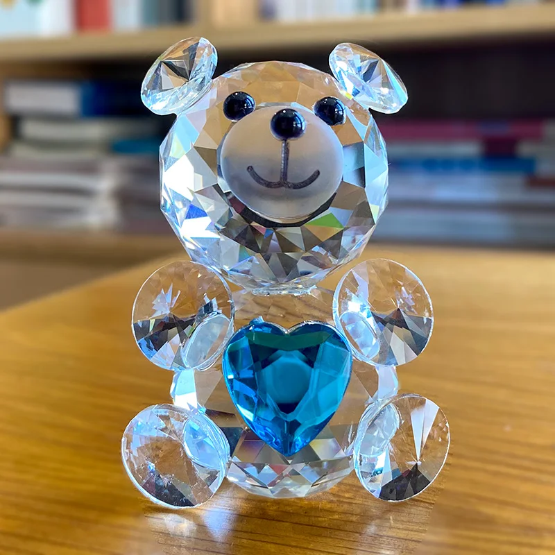 Love Heart Crystal Bear Figurine Glass Fashion Ornament Craft Lovely Animal Fermacarte Wedding Home Decor Regali Di Natale