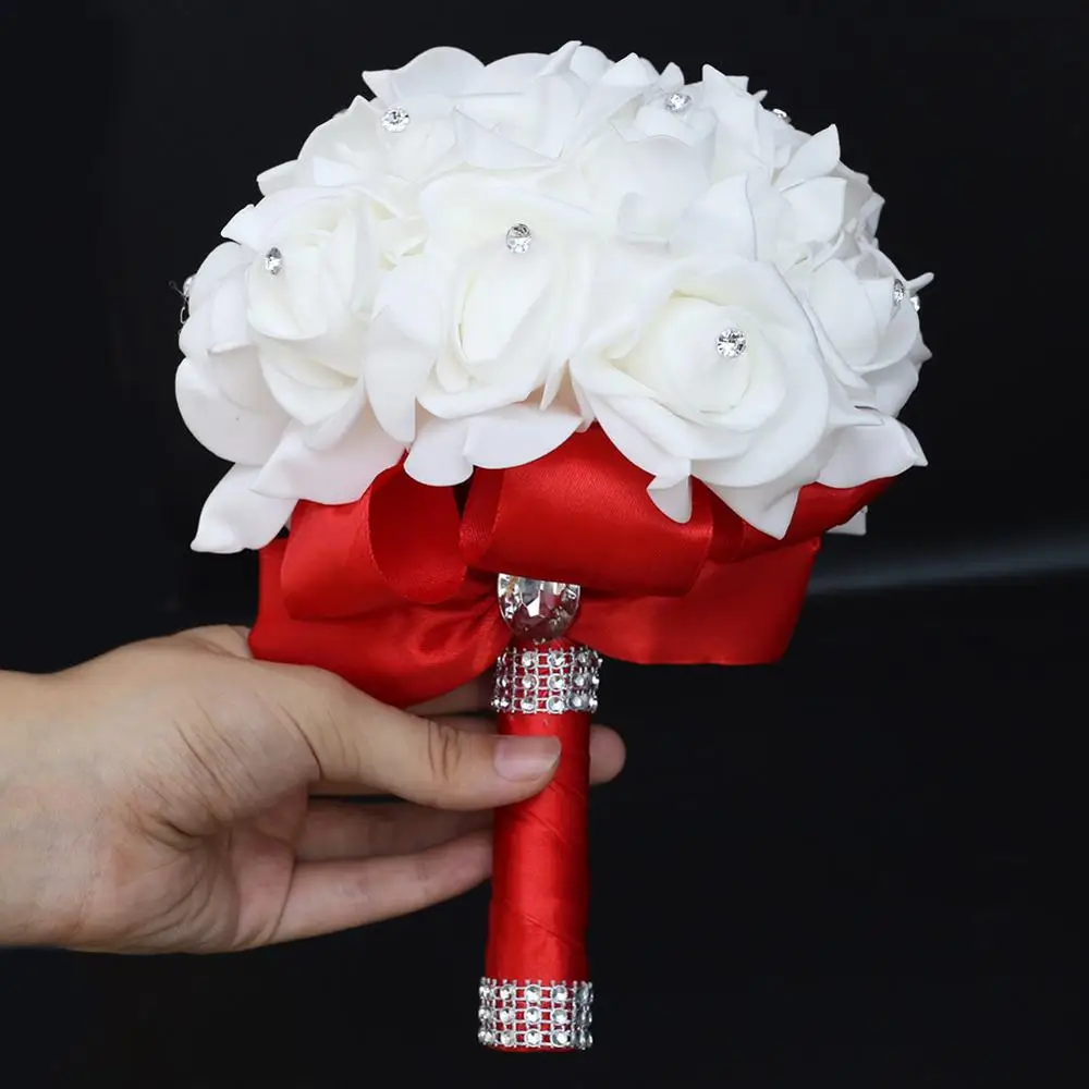 Горячая Дешевые Свадебный букет невесты свадебные украшения цветочное мыло розы свадебные белые атласные Романтические свадебные аксессуары - Цвет: Red