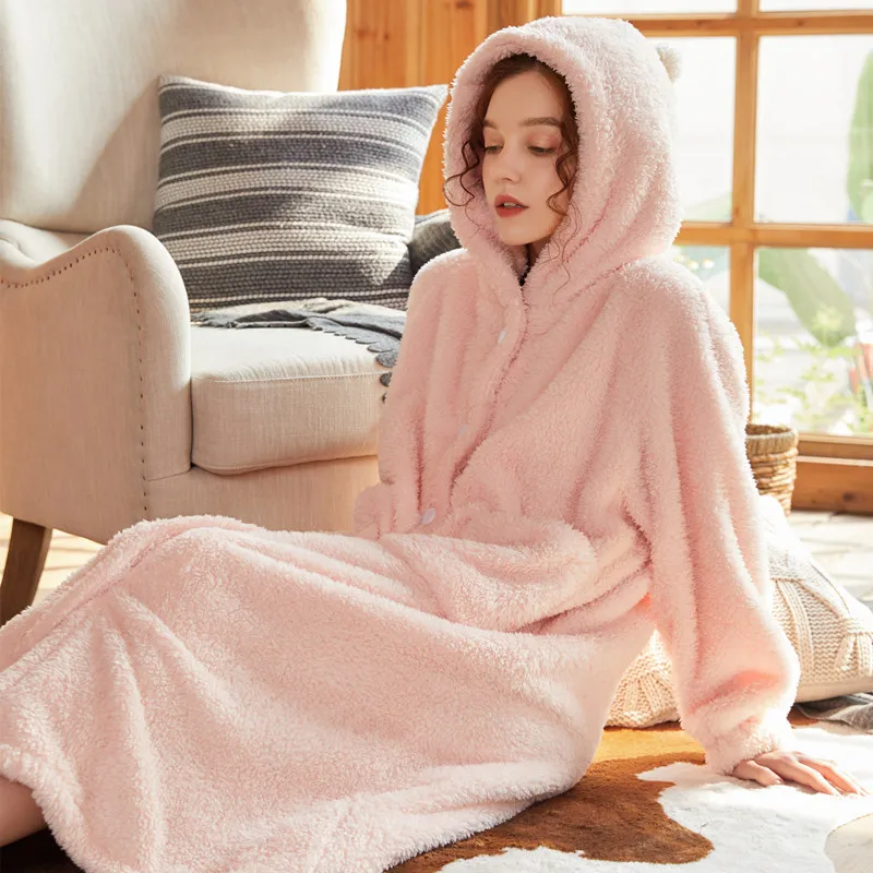

Roseheart Winter Pink Blue Women Fashion Sexy Robes Sleepwear Nightwear Flannel Woven Plus Size Long Bathrobe Pajama Plus Size
