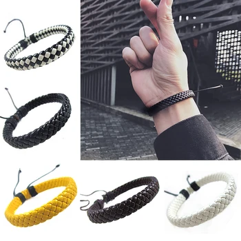 

Simple Braided Black Leather Bracelet 1PC Fashion Cuff Rope Adjustable Retro Hand-woven Punk Rock Charm Bangle Unisex Male Men