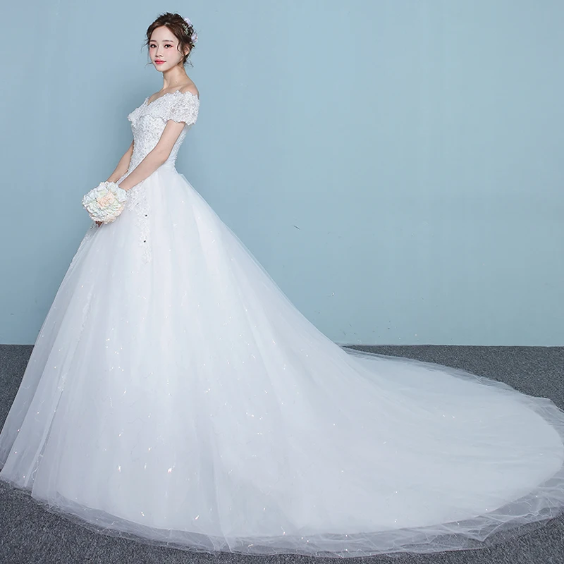 Белый цвет слоновой кости с открытыми плечами Vestido De Noiva свадебное платье поезд на заказ размера плюс свадебный Тюль Mariage