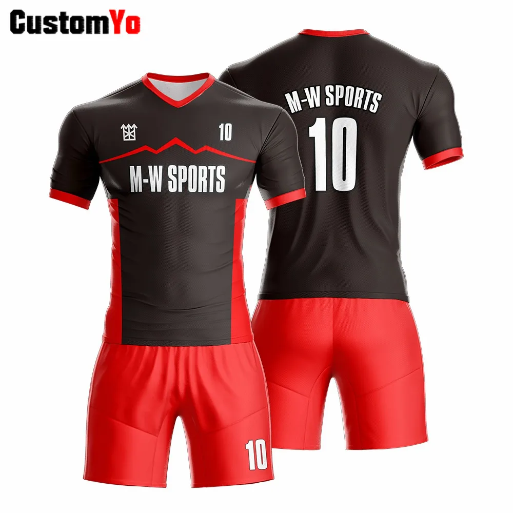 Black Red Сублимационный комплект футбольной формы Футбольная Футболка производитель на заказ Пустые футбольные Джерси спортивные - Цвет: Black Red