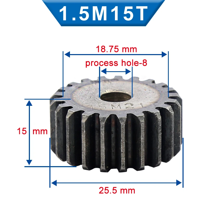 Motor Gear Transmission Gear Electric Bike Gear Electric Chain Saw Gear Spin Replacement Mop Parts 1 Piece 1.5M Spur Gear 12/13/14/15 Teeth 6/8 mm Process Hole Gear Wheel Low Carbon Steel Material Flat Total Height 15 mm
