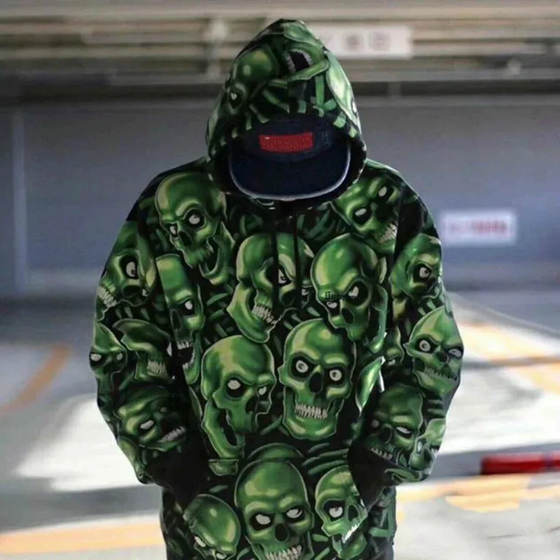 

European and American Sport Casual Skull Skull loose-Fitting Hoodie Jacket digital Print Hipster Hoodie