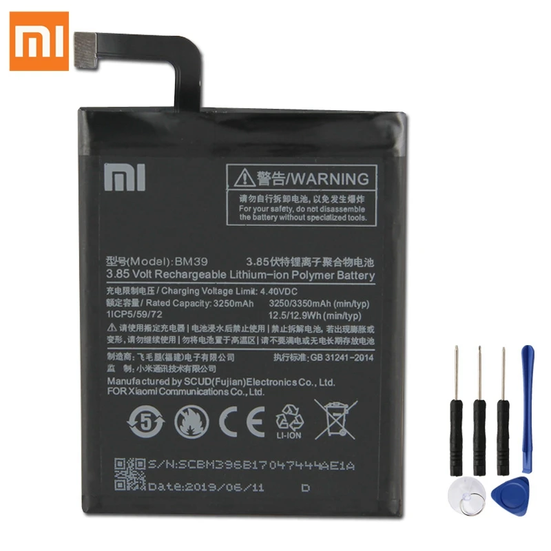 Сменный аккумулятор XIAO mi BM39 для Xiaomi mi 6 mi 6 MCE16, Оригинальные аккумуляторы для телефонов 3350 мАч