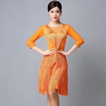 

Latin Dance Professional Competition Performance Dresses Female Sexy Fringe Skirt Adult Rumba/Cha Cha Dancing Outfit