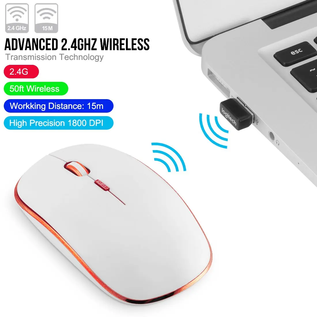2.4G Slim Silent Wireless Computer Mouse With Nano Receiver 1800DPI Adjustable Optical Mouse Silent Click For PC Laptop wireless mouse