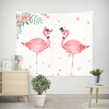 

Pink Flamingo Tapestry Cartoon Beach Blanket Printed Abstract Home Wall Decoration Art Floral Wall Hanging for Living Room